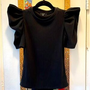 Iris black short puffy sleeve knit top Medium